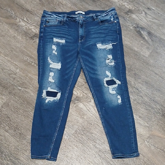 Women's Distressed Blue Jeans, By Kancan Sz 20, Pre-owned , Stretch. - Picture 1 of 12